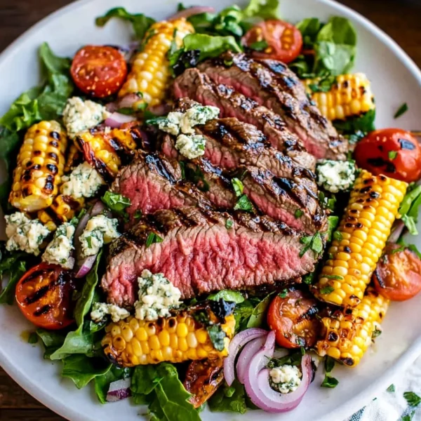 Balsamic Steak Gorgonzola Salad with Grilled Corn