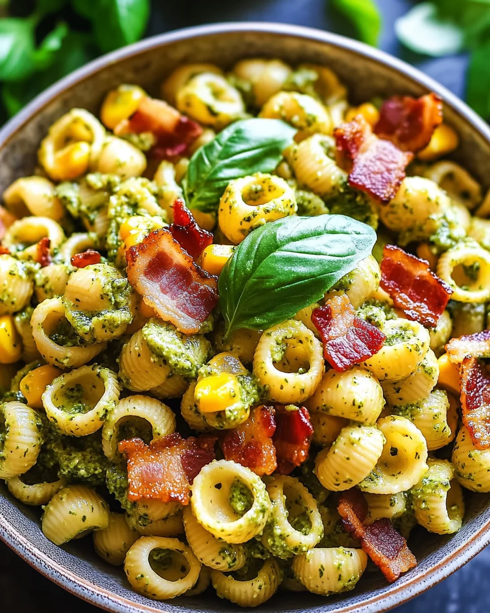 Corn Pasta Salad with Bacon and Creamy Pesto Dressing 16 Corn