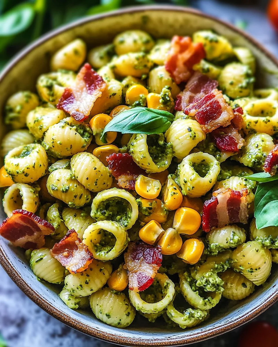 Corn Pasta Salad with Bacon and Creamy Pesto Dressing 18 Corn Pasta Salad with Bacon and Creamy Pesto Dressing