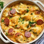 Crockpot Pierogi Casserole with Kielbasa