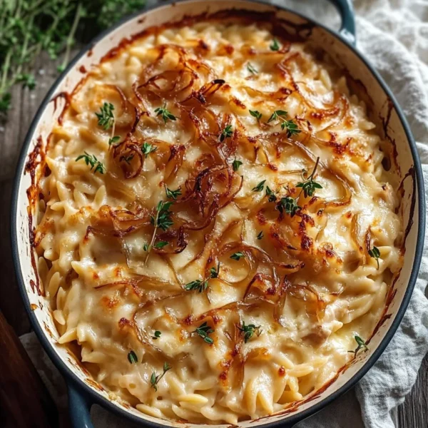 French Onion Chicken Orzo Casserole