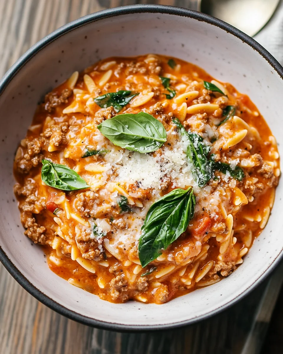 Ground Beef Orzo with Tomato Cream Sauce 22 Ground