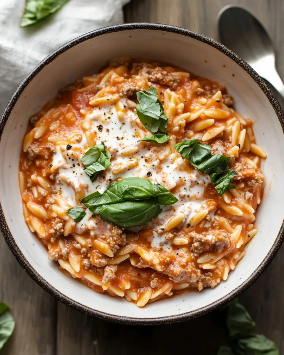 Ground Beef Orzo with Tomato Cream Sauce 25 Ground Beef Orzo with Tomato Cream Sauce