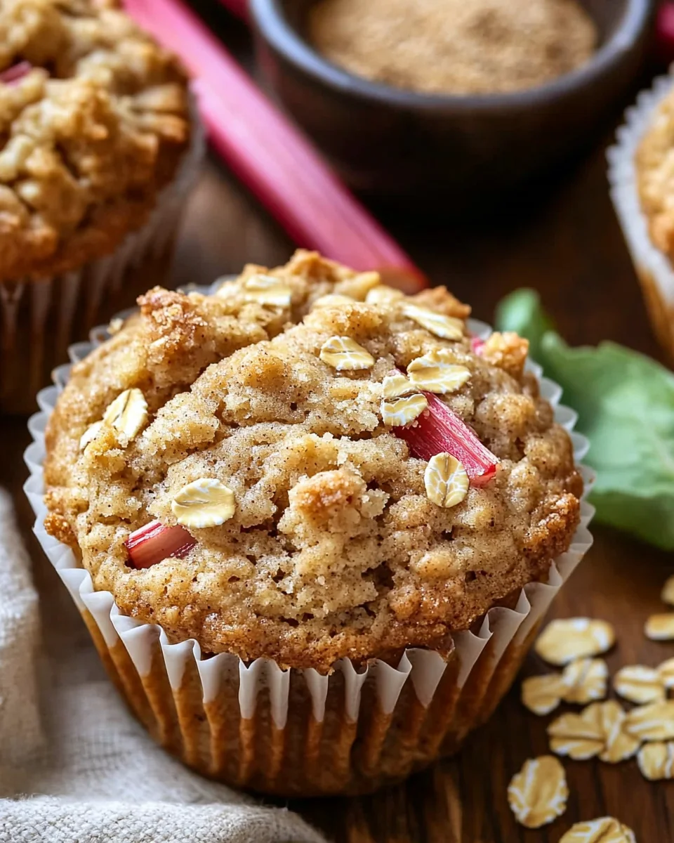 Rhubarb Oat Muffins with Cinnamon Butter Crumble