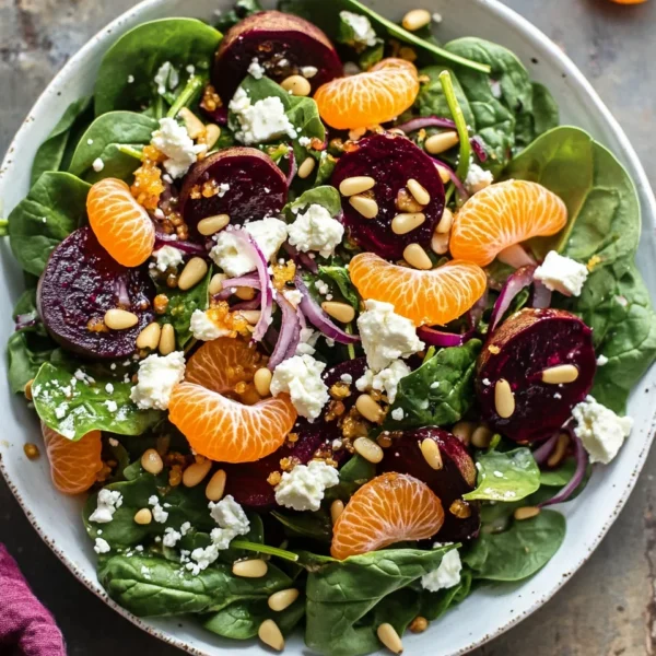 Beet Salad with Spinach and Honey-Mustard Lemon Dressing