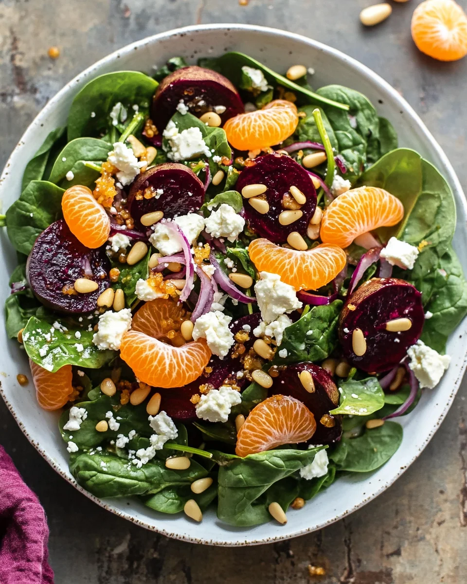 Beet Salad with Spinach and Honey-Mustard Lemon Dressing