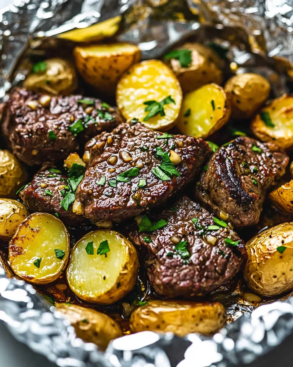 Garlic Butter Steak and Potato Foil Packets