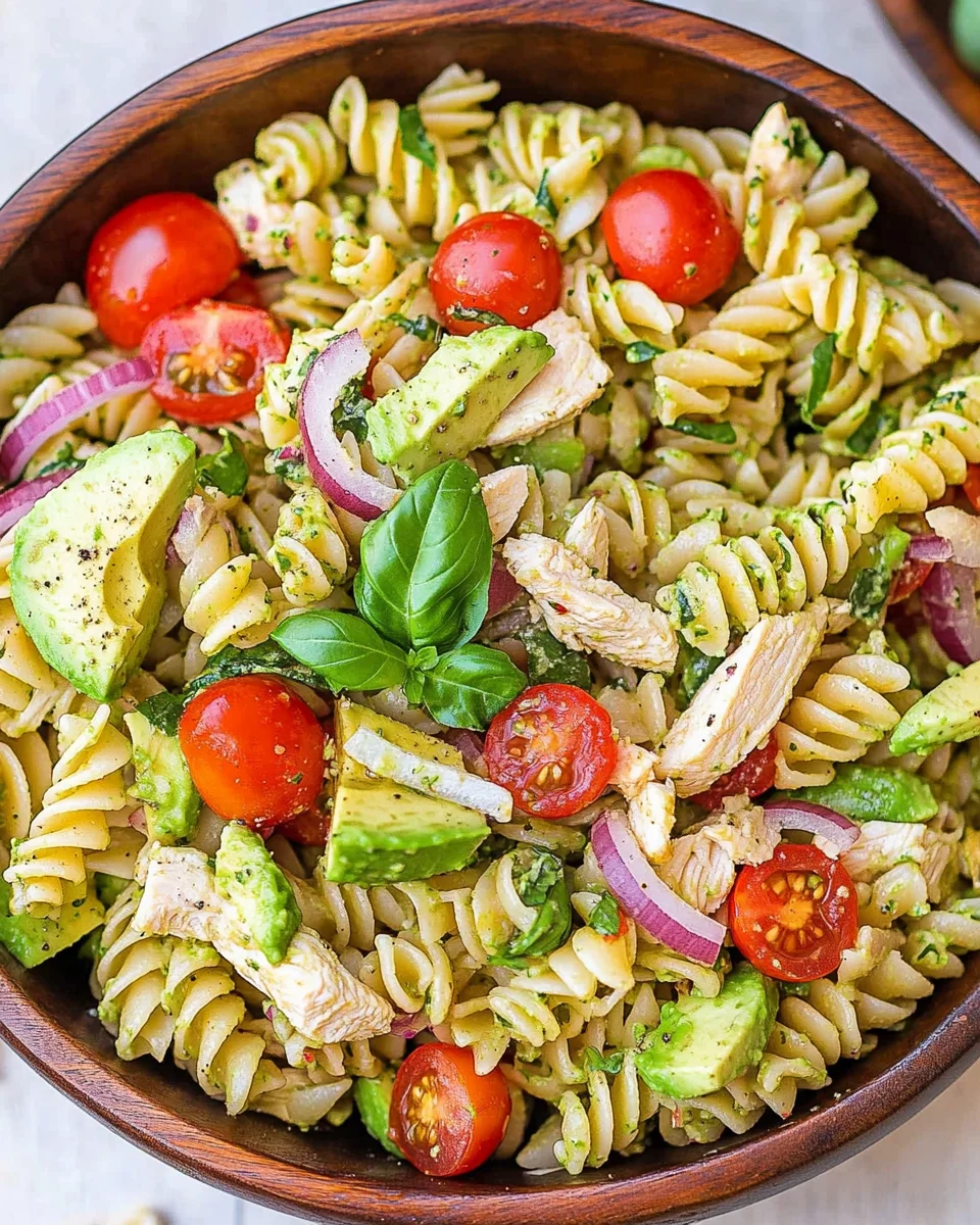 Healthy Chicken Pasta Salad with Avocado, Tomato, and Basil 20 Healthy