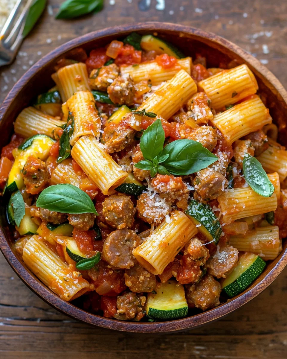 Rigatoni with Sausage, Tomatoes, and Zucchini