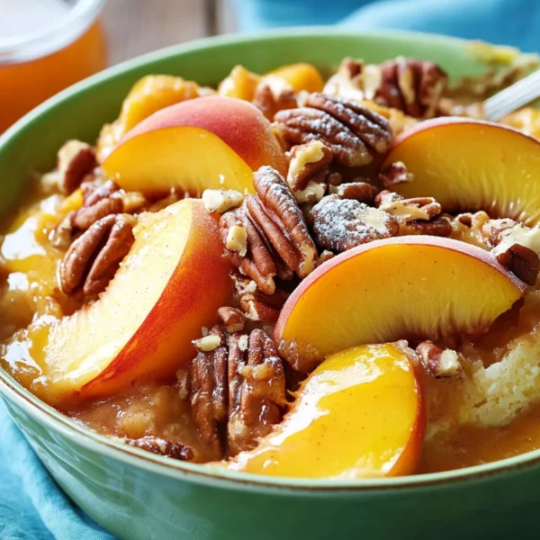 Peach Dump Cake with Pecan Topping